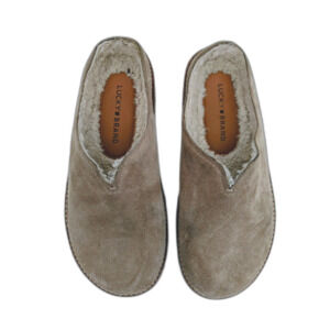 Women's Lucky Brand Tan Brown Suede Winter Slip On Sherpa Clogs Size 7W